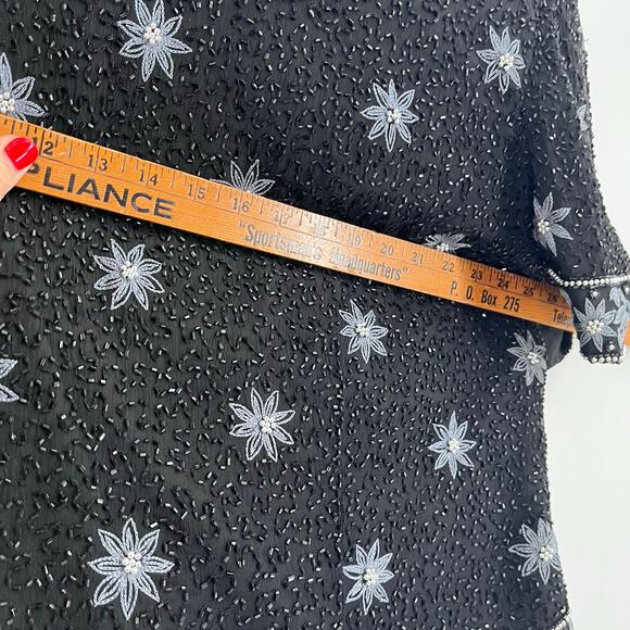 Cote d Azur Silk Beaded Flower Old Money Black Y2K Blouse Country Women’s 3X - Picture 9 of 10